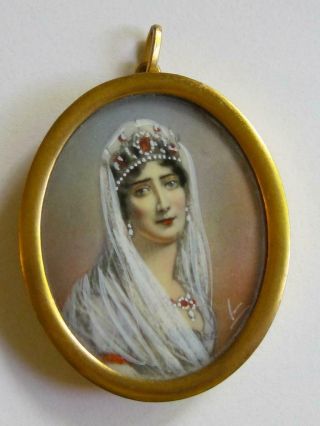 Signed Vintage Painted Portrait Of Josephine Wife Of Napoleon Pendant