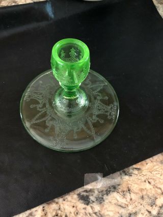 Vintage Hocking Cameo/ballerina Green Depression Glass Single Candlestick