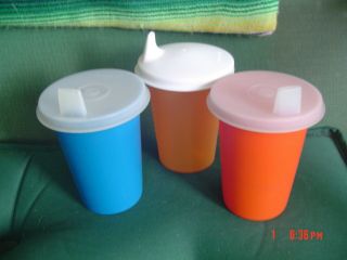 3 - Vintage Tupperware Bell Tumblers With Sippy Cup Covers
