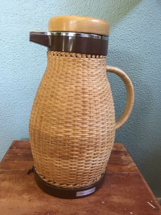 Vintage Corning Designs Coffee Carafe Wicker Glass Thermos