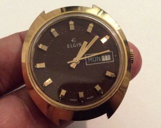 Vintage Elgin Day Date Brown Men’s Watch Running