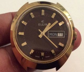Vintage Elgin Day Date Brown Men’s Watch Running 2