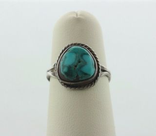Vintage Southwestern Handmade Sterling Silver 925 Turquoise Ring - Size 5.  5