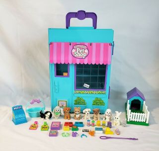 Vintage Littlest Pet Shop Carry Case Playset W/ Accessories Food Dogs Bunny