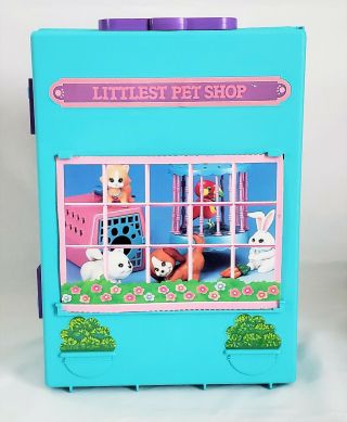 Vintage Littlest Pet Shop Carry Case Playset w/ Accessories Food Dogs Bunny 8