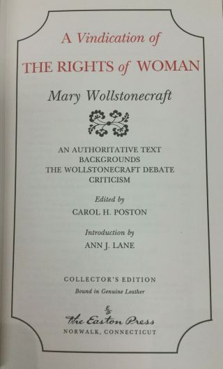 A Vindication of the Rights of Woman Mary Wollstonecraft Easton Press Books That 7