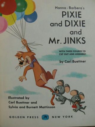 Vintage Little Golden Book PIXIE AND DIXIE AND MR.  JINKS with cut - outs 