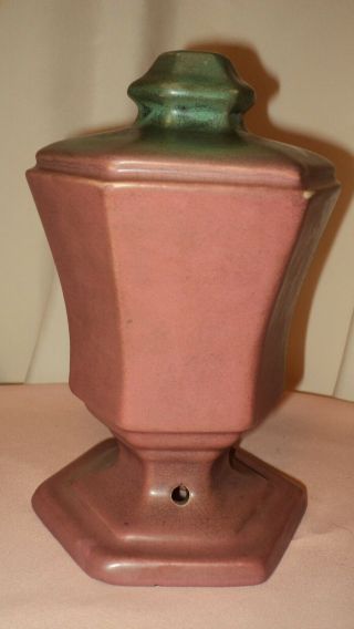 Vintage Muncie Pottery Art Deco Lamp Base Burgandy Green Matt Glaze 9 " Tall