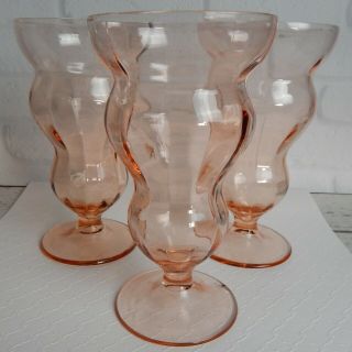 Set Of 3 Vintage Pink Glass Footed Ice Cream Sundae Milk Shake Sherbet 6.  75 "