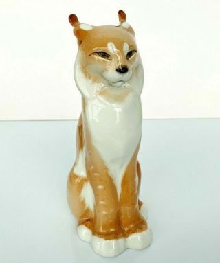 Russian Vintage Lomonosov Porcelain Lynx Cat Figurine Made In Ussr