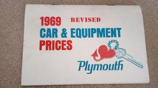 1969 Revised Car And Equipment Prices.  Plymouth Mopar Dodge Vintage Book
