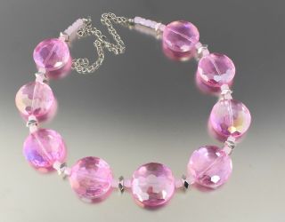 Vintage 80’s Chunky Pink Crystal Glass Bead Necklace