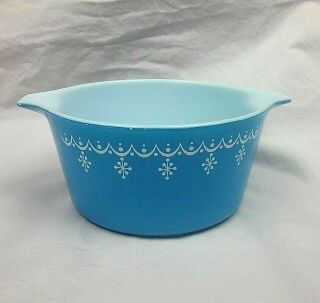 Pyrex Blue White Snowflake Garland One Quart Qt Dish 473 Vintage