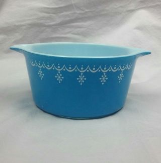 Pyrex Blue White Snowflake Garland One Quart QT Dish 473 Vintage 2