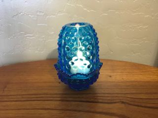 Vintage Fenton Cobalt Blue Hobnail Candle Two Piece Holder