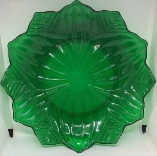 Vintage Forest Green Fluted Edge Pressed Glass Bowl 6.  5 " In Diameter