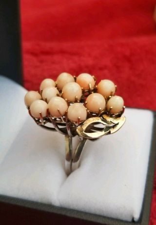 Vintage Chinese 14k Yellow & Sterling Silver Angel Skin Coral Ring