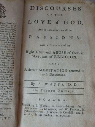 1760 Discourses of the Love of God by Isaac Watts Use & Abuse of Them - Leather 2