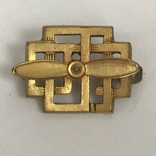 Vintage Tiny Propellor Lapel Pin Goldtone Art Deco Airplane Pilot