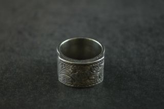 Vintage Sterling Silver Floral Wide Band Ring - 18g