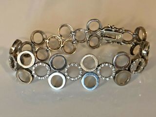 Vintage 7.  5 " Sterling Silver Circles & Cz Bracelet 925 Seta 28 Grams