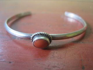 Vintage Navajo Native Sterling Silver Coral Dainty Cuff Bracelet Signed Pz