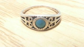 Vintage Blue Turquoise Filigree Band Ring Sterling Silver Size 5 D950