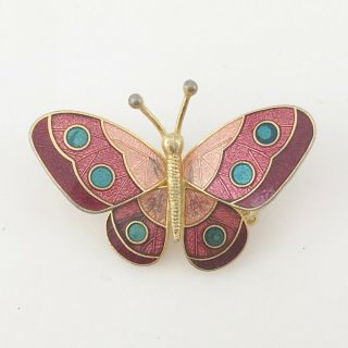 Vintage Enamel Red Pink Butterfly Ladies Pin Brooch