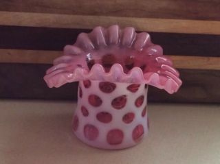 Vintage Fenton Ruffle Top Cranberry Glass Coin Dot Hat