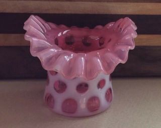 Vintage Fenton Ruffle Top Cranberry Glass Coin Dot Hat 3