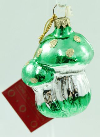 Vintage Green Silver Glass Mushroom Christmas Ornament Holiday Tree Decoration