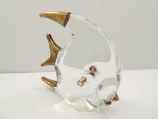 Art Glass Paperweight Angel Fish Tropical Murano Style Hand Blown Gold Clear Vtg