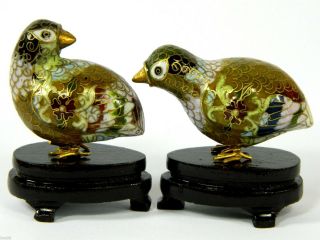 Vintage Cloisonne Enamel Bird Quail Partridge Statue/figurine With Stand