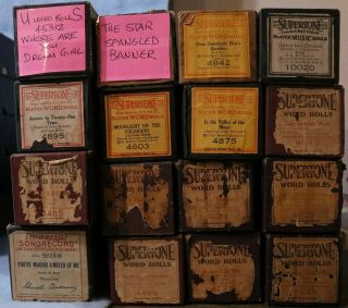 16 Vintage Player Piano Rolls In Boxes Imperial Supertone Deluxe U.  S.  [i]
