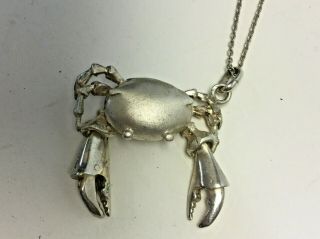 Vintage 925 Silver Crab Necklace Pendant Charm Moveable Claws