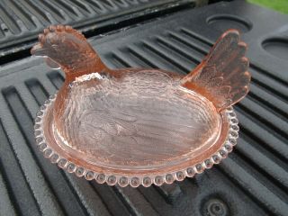 Vintage Indiana Glass Hen On The Nest Pale Pink Estate Find 7 Inch