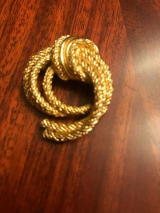 Vintage Signed Christian Dior Gold Plated Modernist Swirly Rope Design Pin