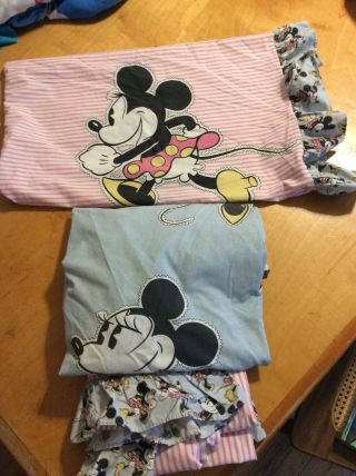 Vintage 3 Pc Disney Minnie Mouse Twin Sz Sheet Set Fabric B22 2