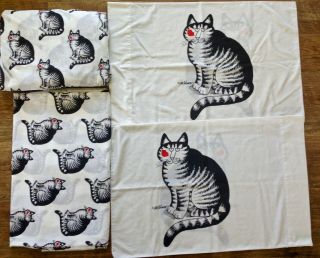 Vintage B Kliban Cat Red Kiss Muslin Queen Sheet Set & Pillowcases Great