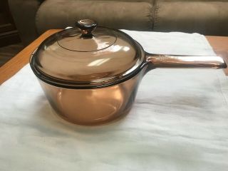 Vintage Corning Vision Ware Amber Cookware 2.  5l Saucepan,  Lid Cond