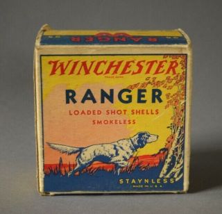 Vintage Empty Winchester Ranger Smokeless 12 Gauge Shotgun Shells Box With Dog