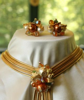 Vintage Multi Strand Crystal Glass Rhinestone Beaded Necklace Demi Wow