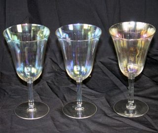 3 Vtg Crystal Glasses Wine Sherry Cordial Faceted Iridescent Stem Footed 7 " Help