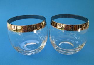 2 Mid Century Silver Rim Roly Poly Glasses Dorothy Thorpe Style Vintage Barware
