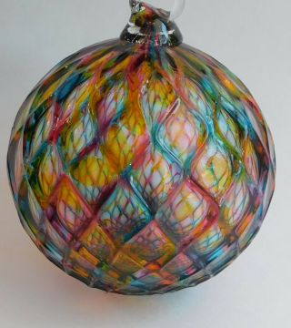 Vintage Art Glass Kugel Friendship Spirit Witch Multi Color Glass Ball Ornament
