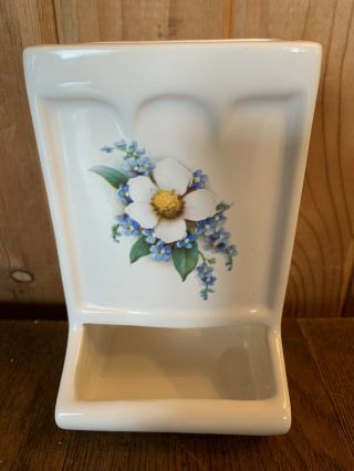 Vintage Mccoy Pottery Hanging Match Holder White With Blue Floral Design Nr