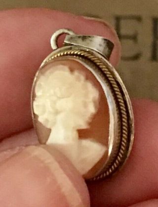 Vintage Sterling Silver & Gold Signed Cameo Pendant Charm