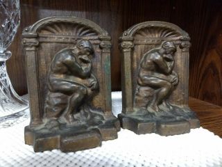 Set Of Vintage,  Heavy,  Cast Iron " The Thinker " Bookends By Auguste Rodin