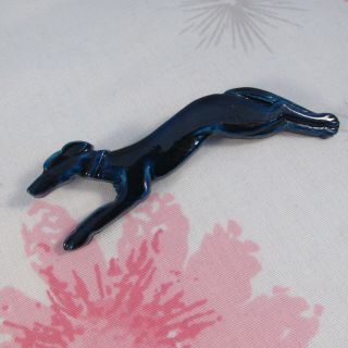 Vintage 1970s Kitsch Lightweight Plastic Navy Blue Greyhound Race Dog Brooch Pin