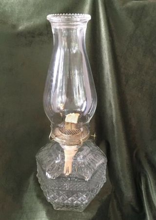 Vintage Anchor Hocking Wexford Clear Glass Oil Lamp & Chimney
